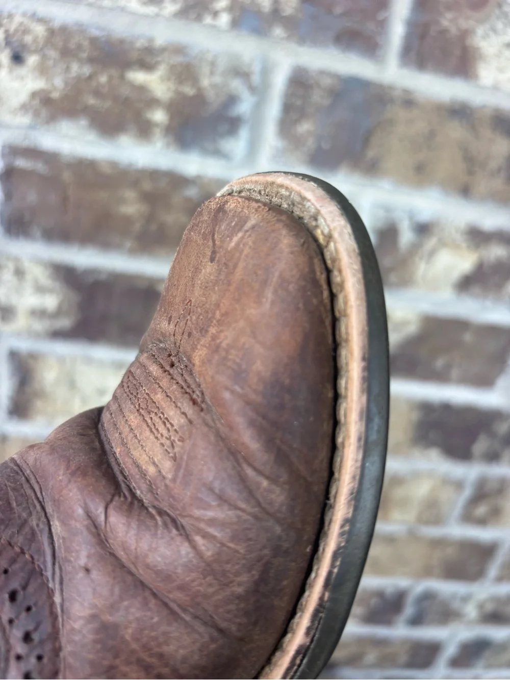 Ariat Kids Brown Leather & Blue Stitch Cowboy Boots